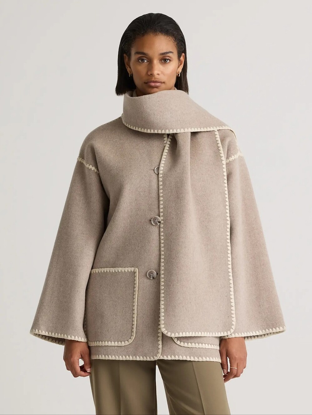 NWT Quince | Double-Faced Merino Wool Scarf Coat Oat Women Medium Elegant Chic - Picture 1 of 9